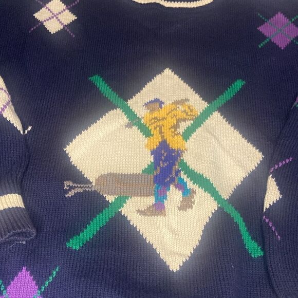 Vintage Salty Dog Mens Golf Sweater Size Large Argyle Hand Knit Navy Gant Preppy - Picture 2 of 8